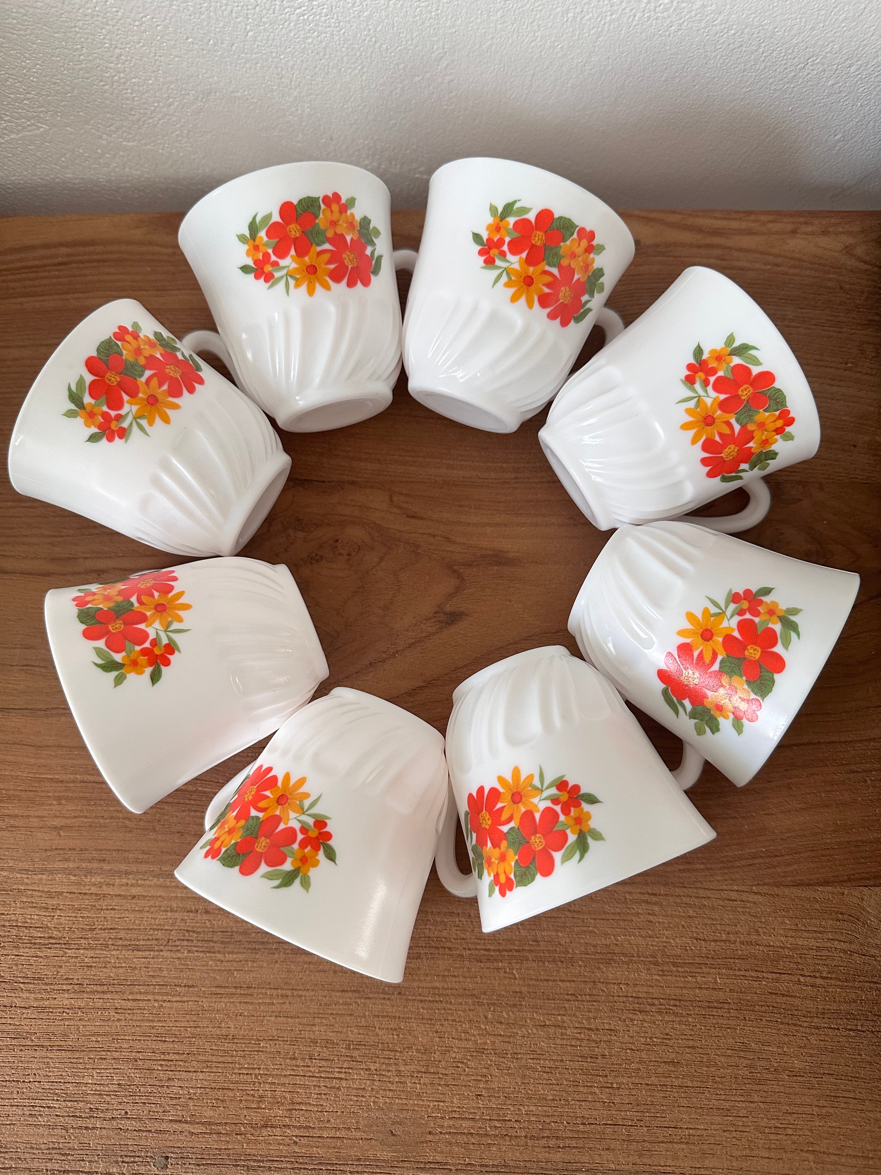 Lot De 4 Tasses Arcopal Vintage Blanc Et Orange Design Rétro Années 70