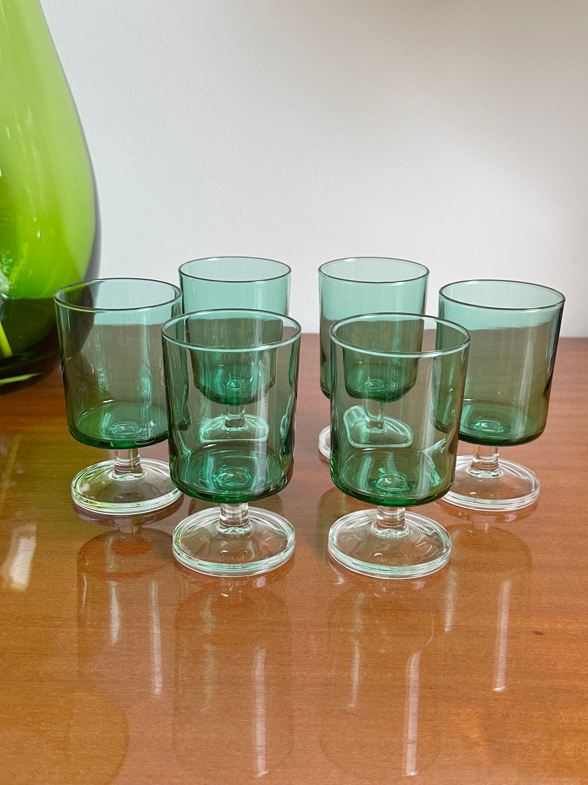 6 verres à pied vintage Luminarc vert D'eau