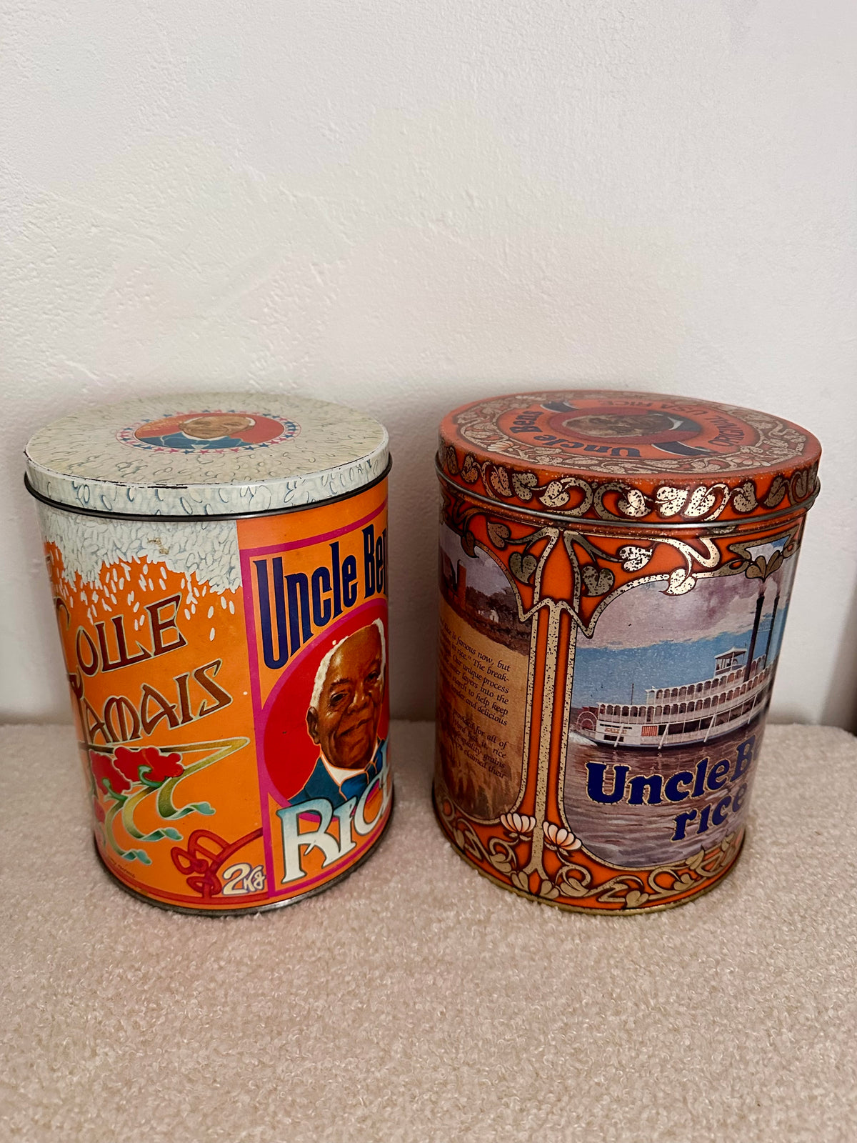 Duo de boites publicitaires en métal vintage Uncle Ben's