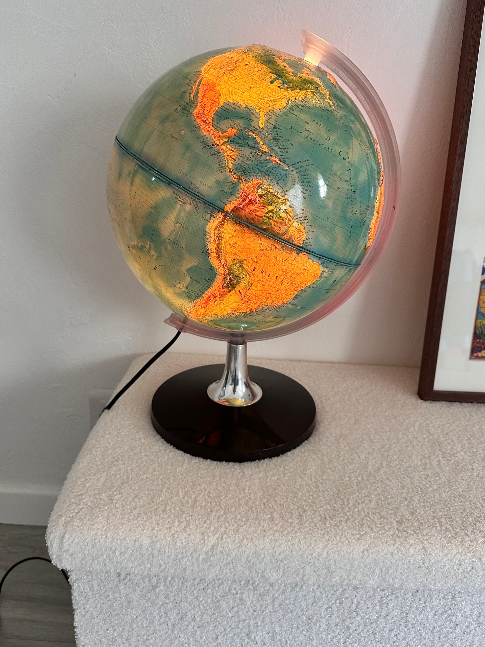 Globe terrestre vintage Rico Nova en relief - Mappemonde sur pied