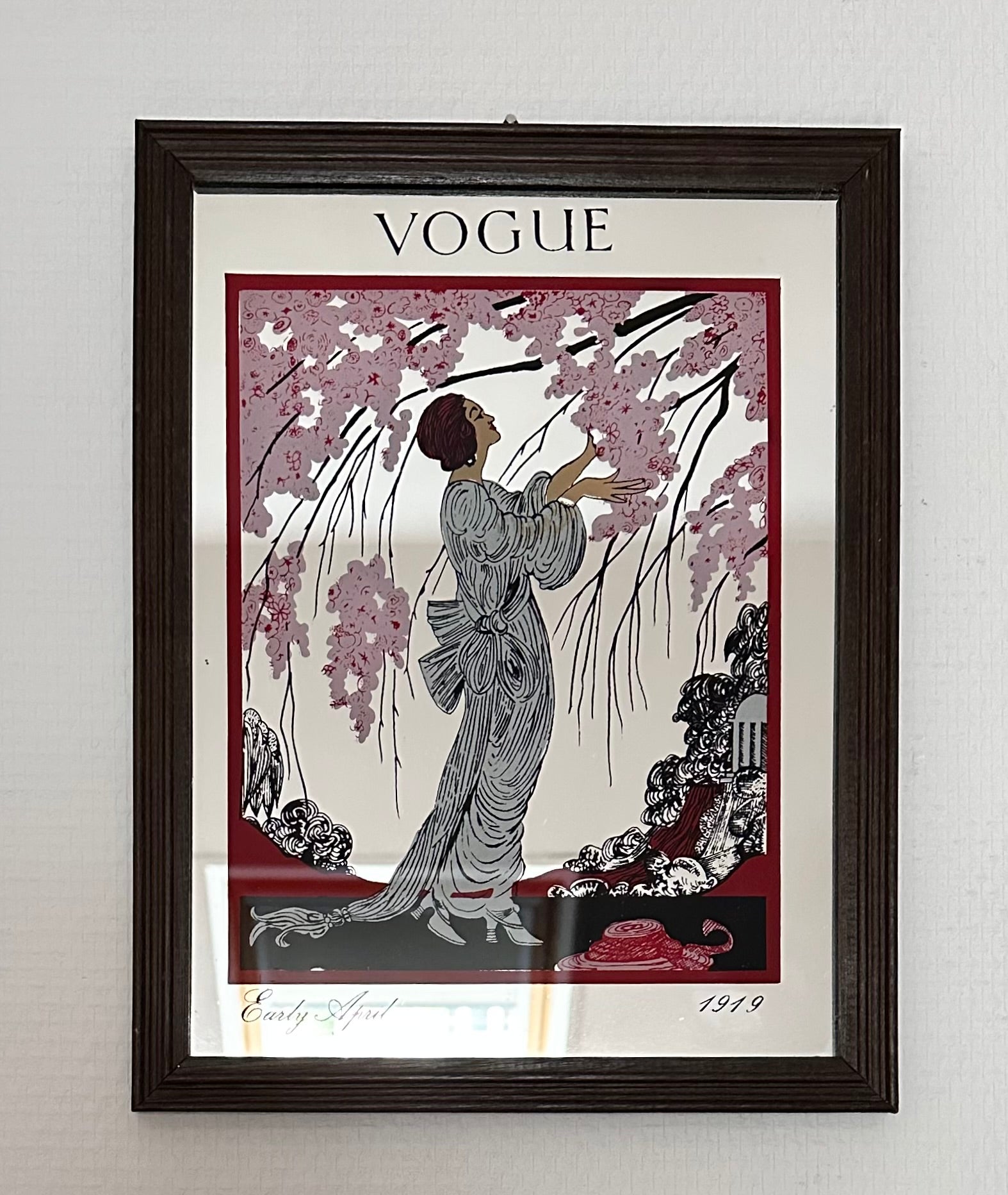 Miroir vintage sérigraphié VOGUE au décor fleuri