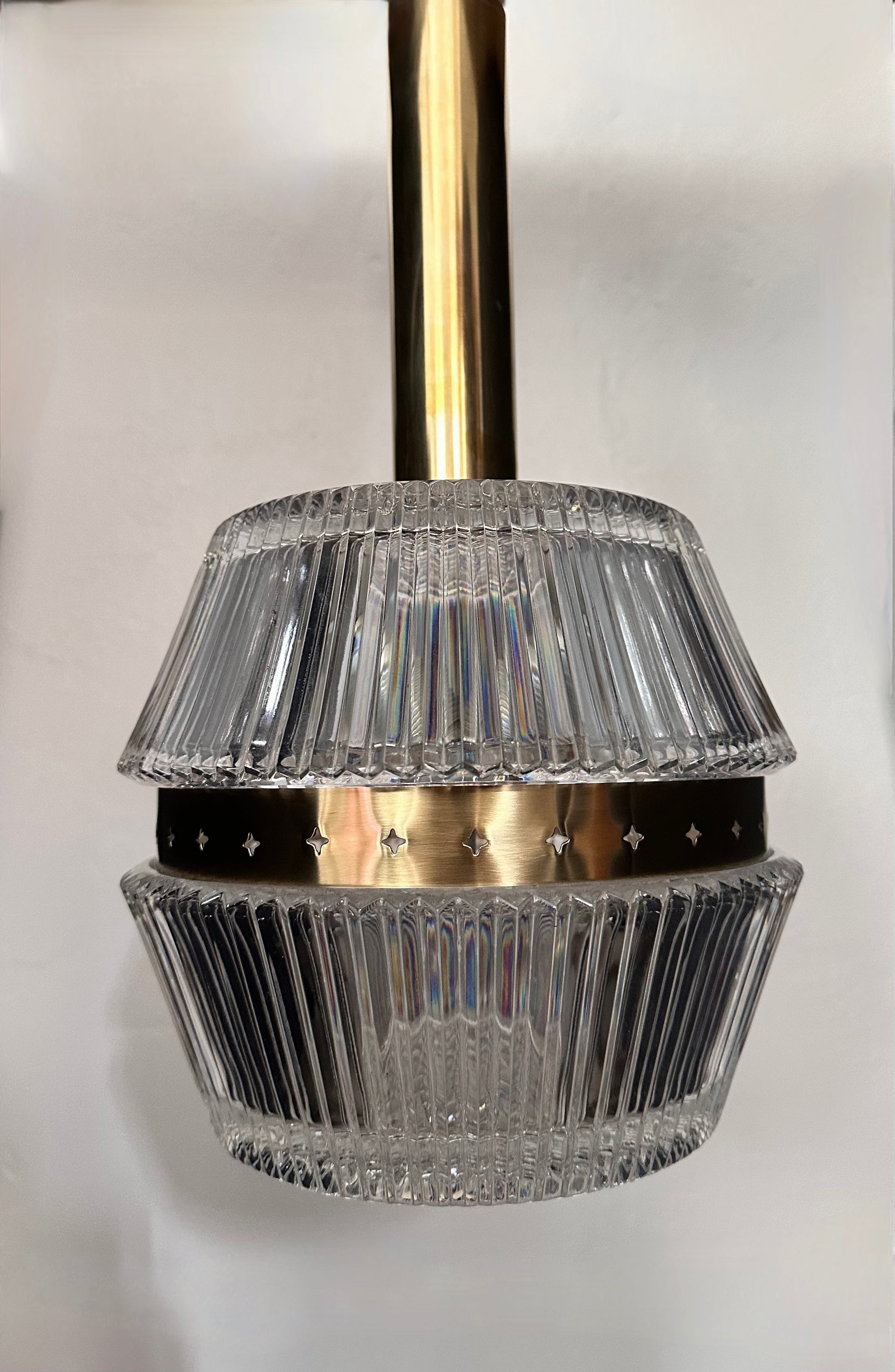Suspension vintage style Art Déco cristal et laiton
