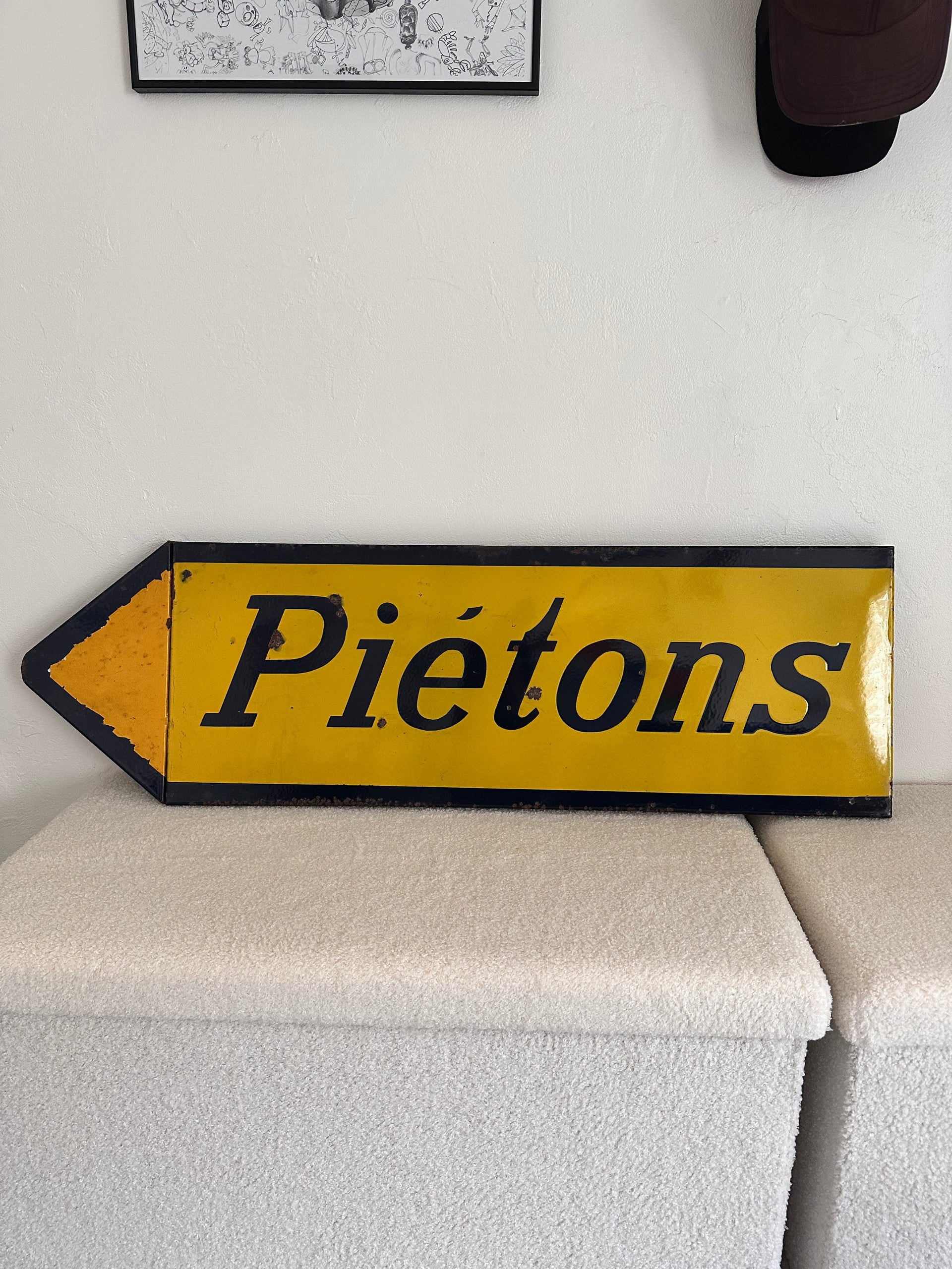 Panneau de signalisation piétons vintage en métal