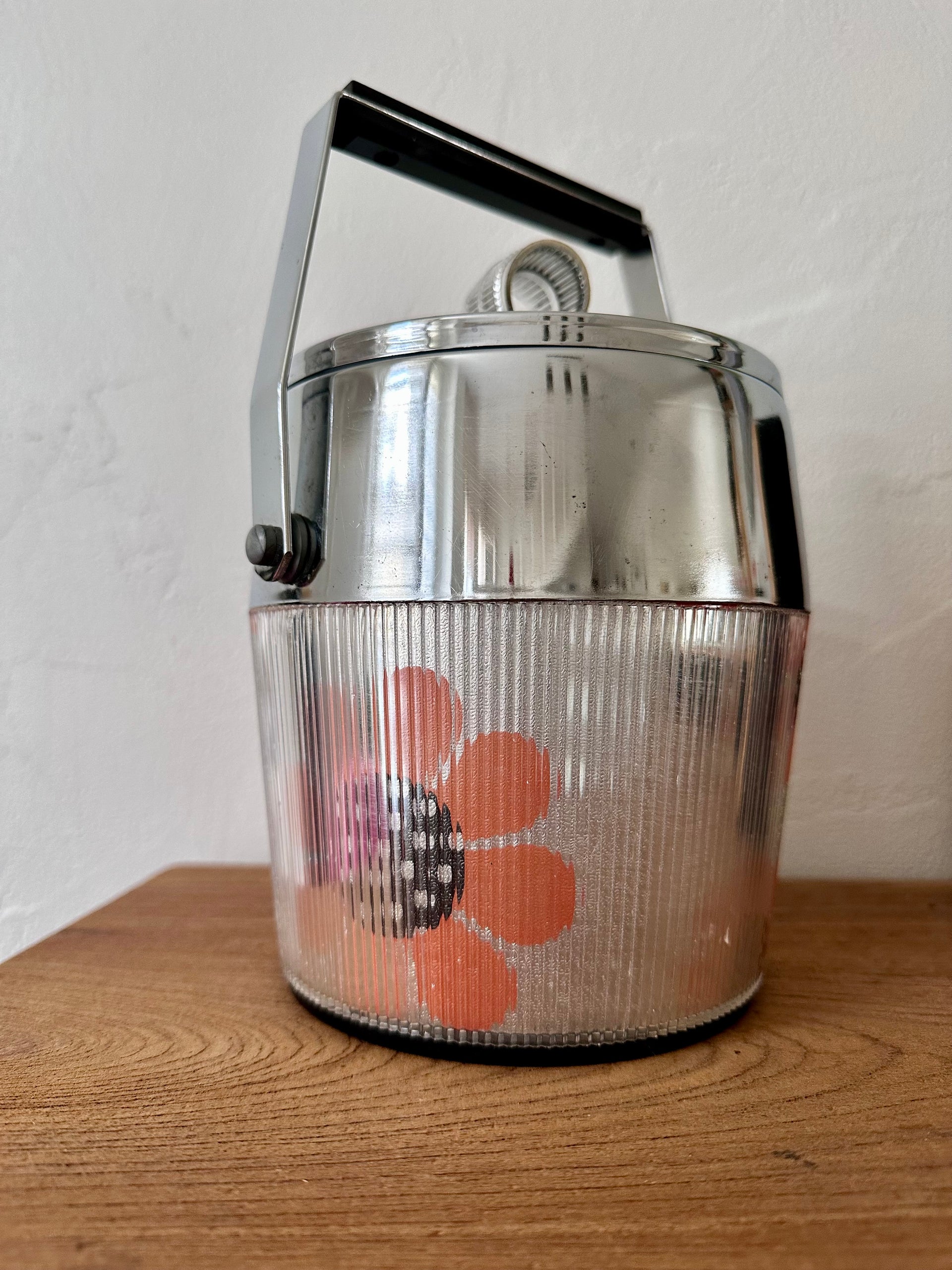 Seau à glaçons vintage décor floral des années 70