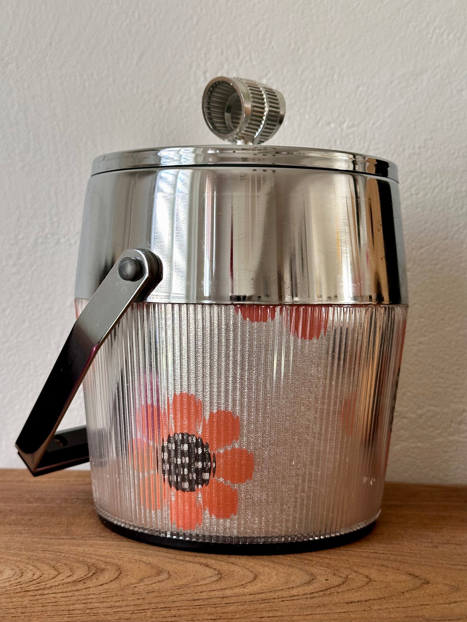 Seau à glaçons vintage décor floral des années 70