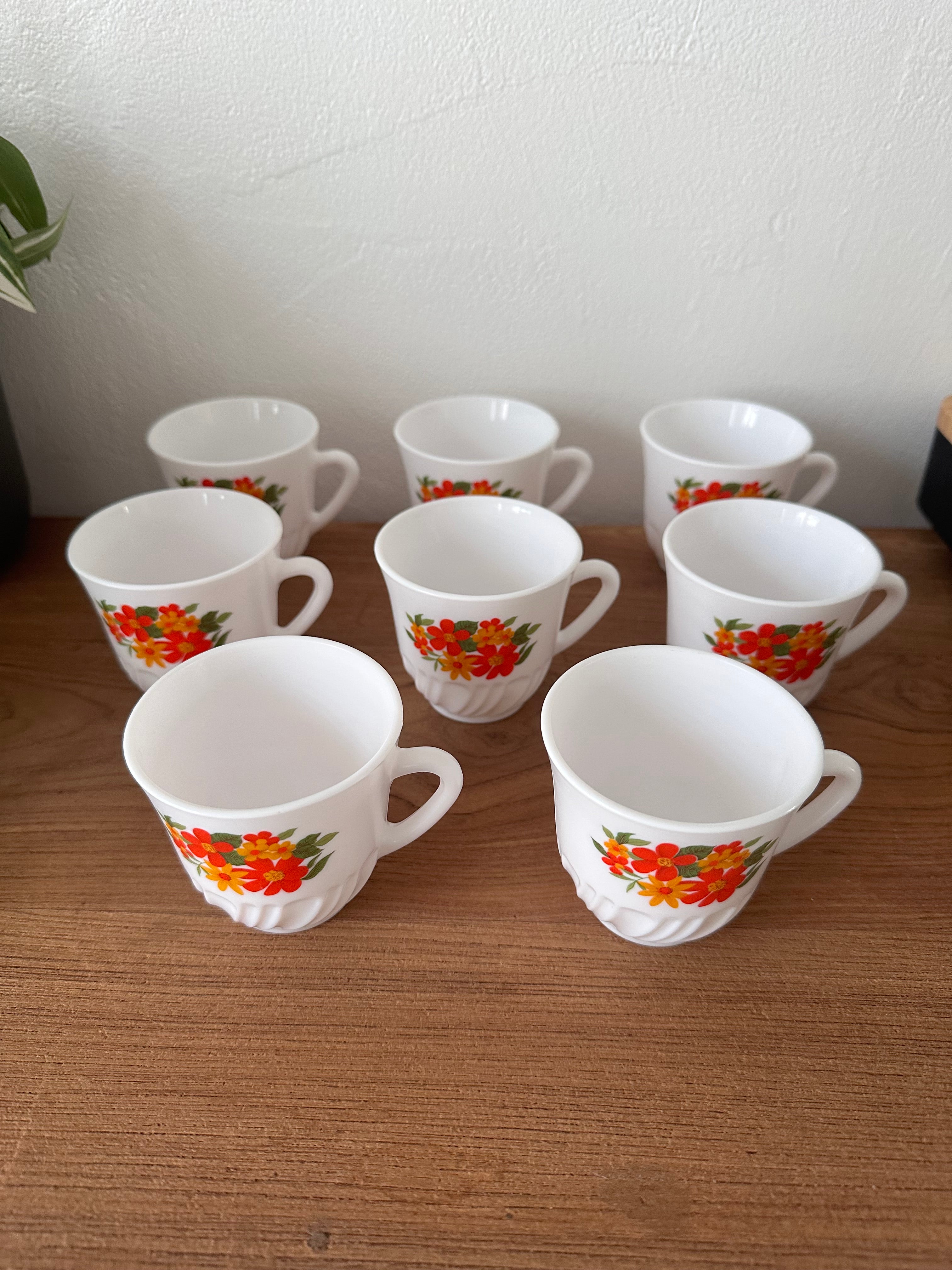 Tasses Arcopal Vintage Blanc/Orange Verre Floral,Végétal Tasses Arcopal Vintage Blanc/Orange Verre Floral,Végétal