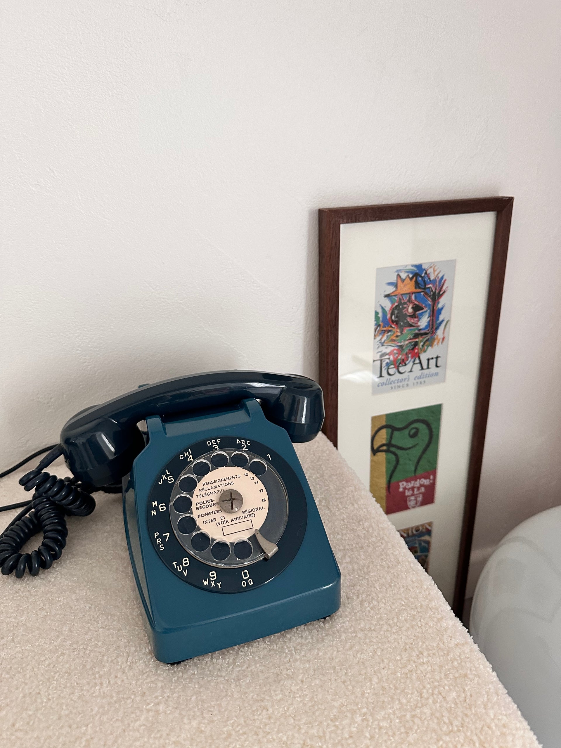 Téléphone vintage années 70 Socotel bleu canard