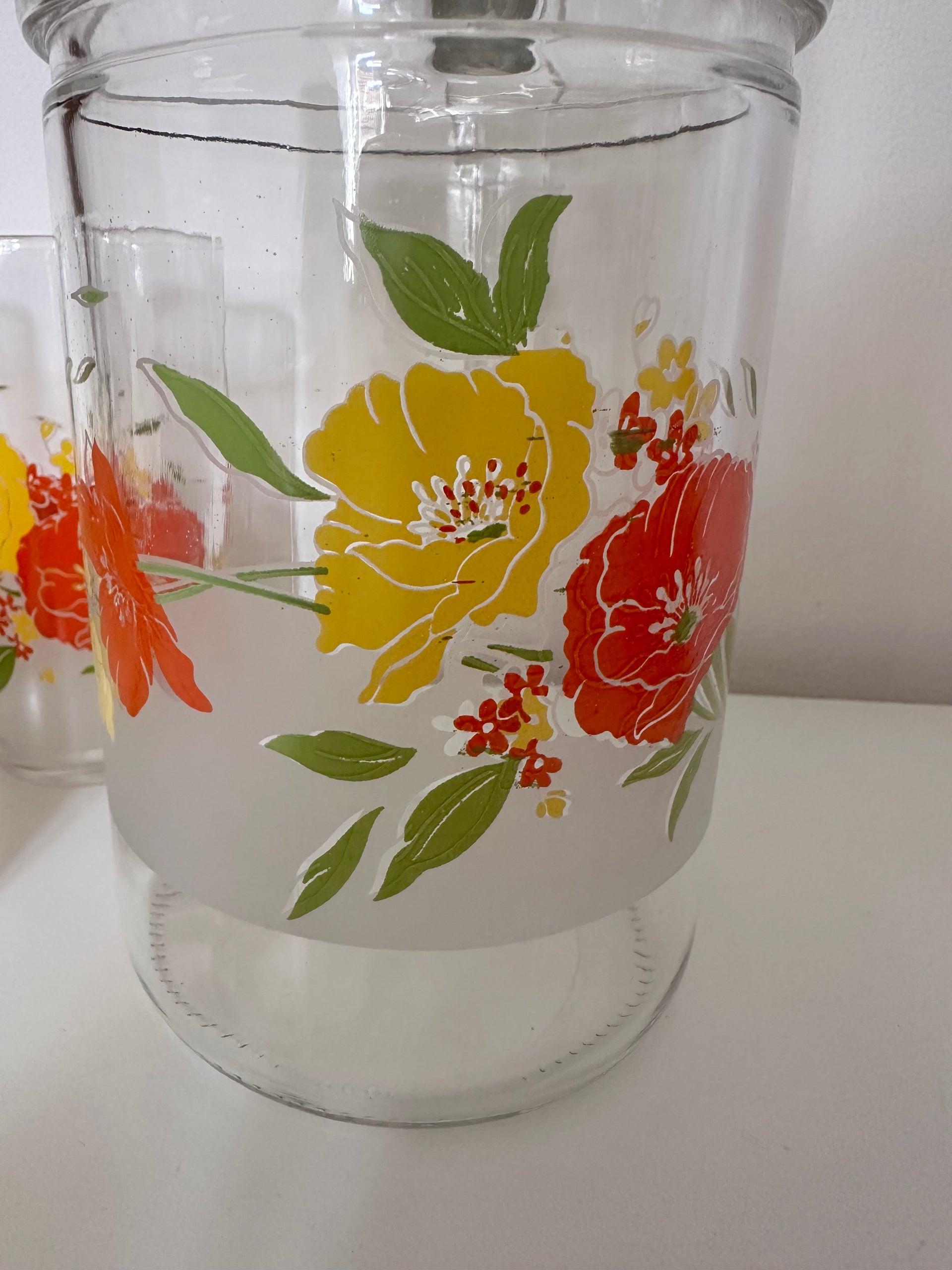 Service à orangeade vintage fleurs jaune orange
